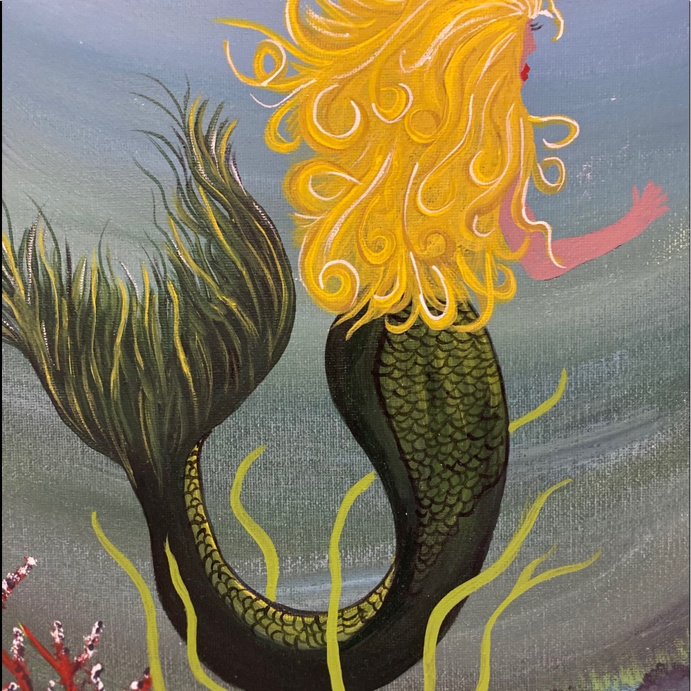 Mermaid Hand Crafted painting 11 x 14“ canvas board w acrylics wall art nautical - Picture 3 of 8